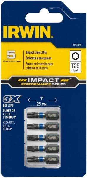 Irwin - 1/4" Drive T25 Torx Screwdriver Bit - 1" OAL, Insert Bit - Eagle Tool & Supply