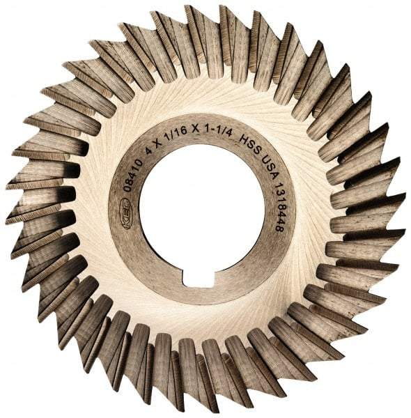 Keo - 4" Blade Diam x 1/16" Blade Thickness, 1-1/4" Hole, 36 Teeth, High Speed Steel Side Chip Saw - Straight Tooth, Arbor Connection, Right Hand Cut, Uncoated, with Keyway - Eagle Tool & Supply