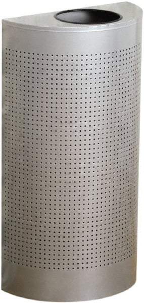 Rubbermaid - 12 Gal Silver Half-Round Decorative Waste Receptacle With Top - Steel, 32" High x 18" Wide - Eagle Tool & Supply