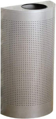 Rubbermaid - 12 Gal Silver Half-Round Decorative Waste Receptacle With Top - Steel, 32" High x 18" Wide - Eagle Tool & Supply