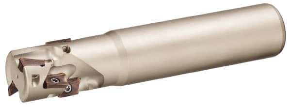 Sumitomo - 1-1/2" Cut Diam, 1-1/4" Shank Diam, 4.8" OAL, Indexable Square Shoulder End Mill - AXMT12, AXET12 Inserts, Cylindrical Shank, 90° Lead Angle, Series WaveMill - Eagle Tool & Supply
