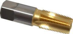 OSG - 3/8-18 NPT Thread, 4 Flute Standard Pipe Tap - 2-9/16" OAL, 1-1/16" Thread Length, 0.7" Shank Diam, TiN Finish, High Speed Steel - Exact Industrial Supply