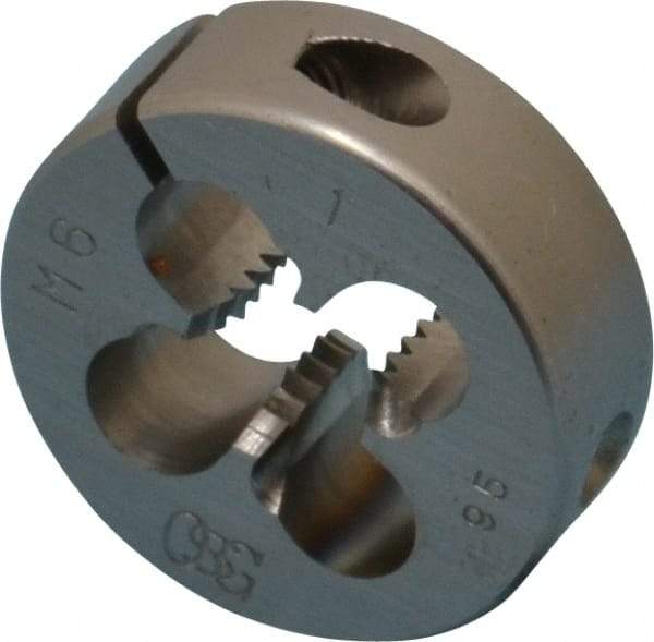 OSG - M6x1.00 Thread, 13/16" Outside Diam High Speed Steel Round Die - 1/4" Thick, Right Hand Thread, Series 135, Adjustable - Exact Industrial Supply