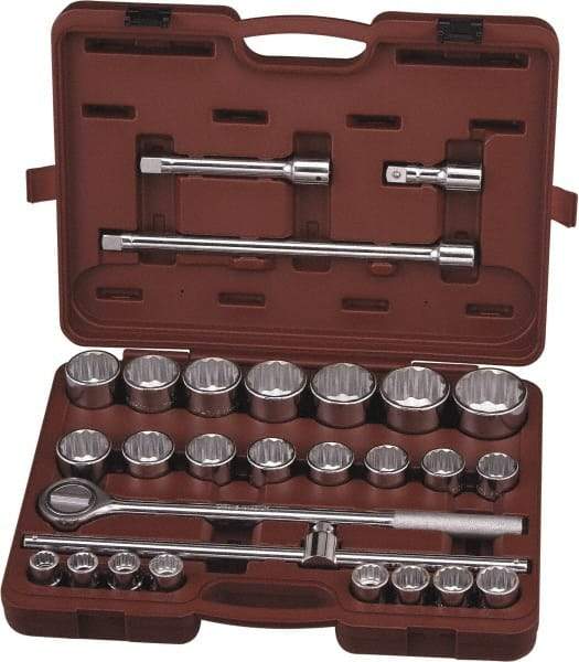 Paramount - 28 Piece 3/4" Drive Chrome Finish Socket Set - 12 Points, 3/4" to 1-11/16" Range, Inch Measurement Standard - Eagle Tool & Supply