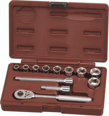 Paramount - 12 Piece 3/8" Drive Chrome Finish Socket Set - 6 Points, 3/8" to 7/8" Range, Inch Measurement Standard - Eagle Tool & Supply