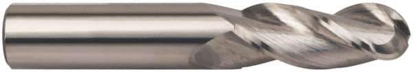 Accupro - 1" Diam, 2" LOC, 3 Flute Solid Carbide Ball End Mill - Uncoated, Single End, 4" OAL, 1" Shank Diam, Spiral Flute - Eagle Tool & Supply