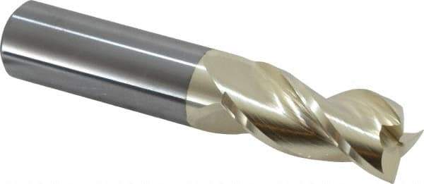 Accupro - 3/4", 1-5/8" LOC, 3/4" Shank Diam, 4" OAL, 3 Flute, Solid Carbide Square End Mill - Single End, ZrN Finish, Spiral Flute, 37° Helix, Centercutting, Right Hand Cut, Right Hand Flute - Eagle Tool & Supply