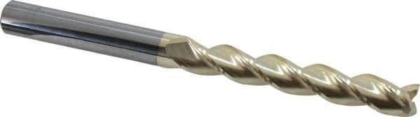 Accupro - 1/2", 3-1/4" LOC, 1/2" Shank Diam, 6" OAL, 3 Flute, Solid Carbide Square End Mill - Single End, ZrN Finish, Spiral Flute, 37° Helix, Centercutting, Right Hand Cut, Right Hand Flute - Eagle Tool & Supply
