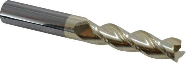 Accupro - 1/2", 2" LOC, 1/2" Shank Diam, 4" OAL, 3 Flute, Solid Carbide Square End Mill - Single End, ZrN Finish, Spiral Flute, 37° Helix, Centercutting, Right Hand Cut, Right Hand Flute - Eagle Tool & Supply