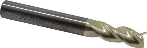 Accupro - 5/16", 13/16" LOC, 5/16" Shank Diam, 2-1/2" OAL, 3 Flute, Solid Carbide Square End Mill - Single End, ZrN Finish, Spiral Flute, 37° Helix, Centercutting, Right Hand Cut, Right Hand Flute - Eagle Tool & Supply