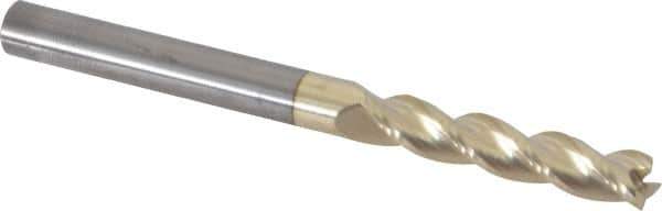 Accupro - 1/4", 1-1/4" LOC, 1/4" Shank Diam, 3" OAL, 3 Flute, Solid Carbide Square End Mill - Single End, ZrN Finish, Spiral Flute, 37° Helix, Centercutting, Right Hand Cut, Right Hand Flute - Eagle Tool & Supply