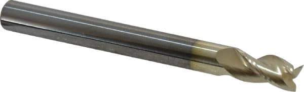 Accupro - 1/4", 3/8" LOC, 1/4" Shank Diam, 2-1/2" OAL, 3 Flute, Solid Carbide Square End Mill - Single End, ZrN Finish, Spiral Flute, 37° Helix, Centercutting, Right Hand Cut, Right Hand Flute - Eagle Tool & Supply