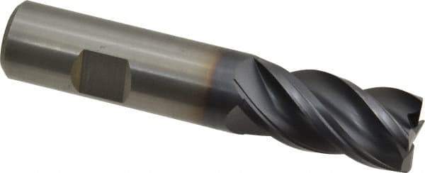Kennametal - 4 Flute Solid Carbide Roughing & Finishing Corner Chamfer End Mill - AlTiN Finish, Weldon Shank, 38° Helix, Centercutting - Eagle Tool & Supply