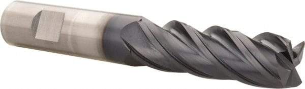 Kennametal - 3/4", 2-1/4" LOC, 3/4" Shank Diam, 5" OAL, 4 Flute, Solid Carbide Square End Mill - Single End, AlTiN Finish, Spiral Flute, 38° Helix, Centercutting, Right Hand Cut, Right Hand Flute, Series HPHV - Eagle Tool & Supply