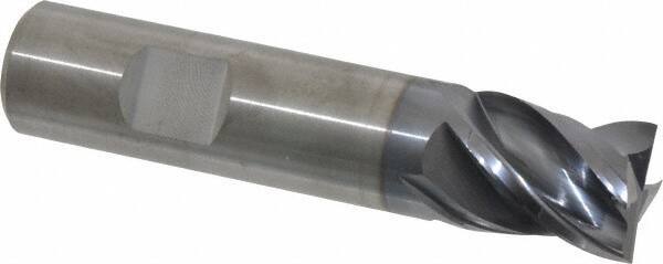 Kennametal - 3/4", 7/8" LOC, 3/4" Shank Diam, 3-1/2" OAL, 4 Flute, Solid Carbide Square End Mill - Single End, AlTiN Finish, Spiral Flute, 38° Helix, Centercutting, Right Hand Cut, Right Hand Flute, Series HPHV - Eagle Tool & Supply