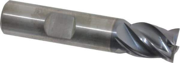 Kennametal - 1/2", 5/8" LOC, 1/2" Shank Diam, 2-1/2" OAL, 4 Flute, Solid Carbide Square End Mill - Single End, AlTiN Finish, Spiral Flute, 38° Helix, Centercutting, Right Hand Cut, Right Hand Flute, Series HPHV - Eagle Tool & Supply