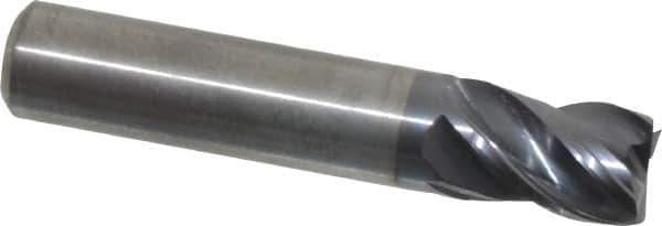 Kennametal - 3/8", 1/2" LOC, 3/8" Shank Diam, 2" OAL, 4 Flute, Solid Carbide Square End Mill - Single End, AlTiN Finish, Spiral Flute, 38° Helix, Centercutting, Right Hand Cut, Right Hand Flute, Series HPHV - Eagle Tool & Supply