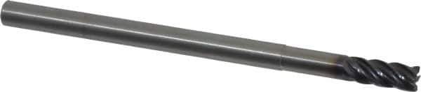 Kennametal - 1/4", 5 Flute, Solid Carbide, 0.015" Corner Radius End Mill - 4" OAL, 1/2" LOC, 1-1/4" Extended Reach - Eagle Tool & Supply