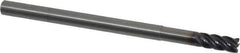 Kennametal - 1/4", 5 Flute, Solid Carbide, 0.015" Corner Radius End Mill - 4" OAL, 1/2" LOC, 1-1/4" Extended Reach - Eagle Tool & Supply