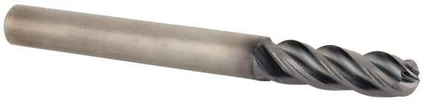 Kennametal - 1/4" Diam, 3/4" LOC, 4 Flute Solid Carbide Ball End Mill - AlTiN Finish, Single End, 2-1/2" OAL, 1/4" Shank Diam, Spiral Flute - Eagle Tool & Supply