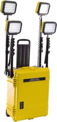 Pelican Products, Inc. - 12 Volt, 93 Watt, Electric, LED Portable Floor Work Light - 13.78" Cord, 4 Heads, 12,000 Lumens, Polypropylene, 24.83" Long x 19.57" Wide x 11.93" High - Eagle Tool & Supply