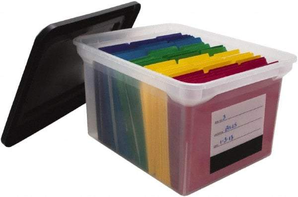 Innovative Storage Designs - 1 Compartment, 17-3/4 Inch Wide x 14 Inch Deep x 10-1/4 Inch High, Portable File Box - Plastic, Black and Clear - Eagle Tool & Supply