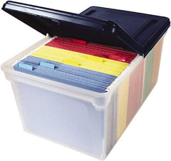 Innovative Storage Designs - 1 Compartment, 23-1/4 Inch Wide x 14-1/4 Inch Deep x 10-5/8 Inch High, Portable File Box - Plastic, Clear and Navy - Eagle Tool & Supply