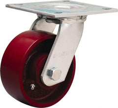 Hamilton - 5" Diam x 2" Wide x 6-1/2" OAH Top Plate Mount Swivel Caster - Cast Iron, 1,250 Lb Capacity, Sealed Precision Ball Bearing, 5 x 5-1/2" Plate - Eagle Tool & Supply