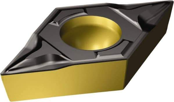 Sandvik Coromant - DCMT32.51 PF Grade 1515 Carbide Turning Insert - TiCN/AI2O3/TiN Finish, 55° Diamond, 3/8" Inscr Circle, 5/32" Thick, 1/64" Corner Radius - Eagle Tool & Supply