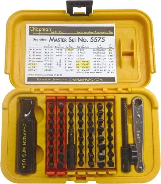 Chapman - 56 Piece, Screwdriver 1/4" Bit Ratchet Bit Set - #1 to #4 Phillips, 0.05 to 5/16" Hex, T6 to T30 Torx - Eagle Tool & Supply