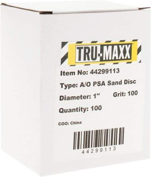 Tru-Maxx - 1" Diam, 100 Grit Aluminum Oxide Adhesive PSA Disc - Fine Grade, X Weighted Cloth Backing, For Right Angle/Vertical Shaft Portable Grinders - Eagle Tool & Supply