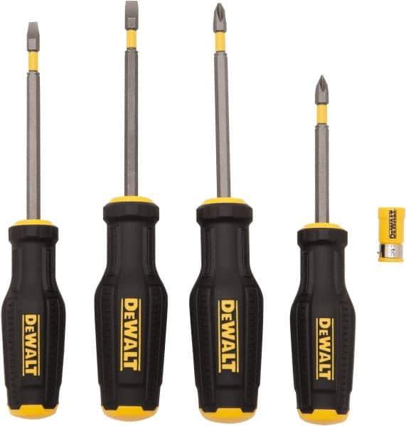 DeWALT - 4 Piece Phillips & Slotted Screwdriver Set - Ergonomic Handle, Blade Sizes: Length 3 to 4, Width 3/16 & 1/4, Bit Sizes: Philips #1 to #2 - Eagle Tool & Supply