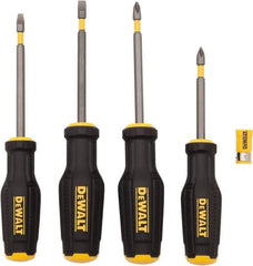 DeWALT - 4 Piece Phillips & Slotted Screwdriver Set - Ergonomic Handle, Blade Sizes: Length 3 to 4, Width 3/16 & 1/4, Bit Sizes: Philips #1 to #2 - Eagle Tool & Supply