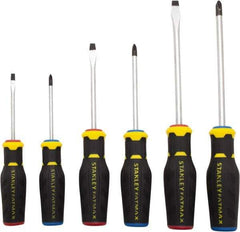 Stanley - 6 Piece Slotted & Phillips Screwdriver Set - Ergonomic & Bi-material Handle, Blade Sizes: Length 3 to 6, Width 3/16, 1/4 & 5/16, Bit Sizes: Philips #1 to #3 - Eagle Tool & Supply