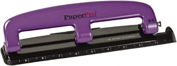 PaperPro - Paper Punches Type: 12 Sheet Manual Three Hole Punch Color: Purple/Black - Eagle Tool & Supply