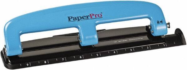 PaperPro - Paper Punches Type: 12 Sheet Manual Three Hole Punch Color: Blue/Black - Eagle Tool & Supply