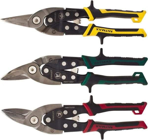 Stanley - 3 Piece Aviation Snip Set - Left, Right, Straight, 10" OAL, 1-15/16" LOC - Eagle Tool & Supply