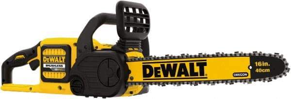 DeWALT - 60 Volt, 15 m/sec, Battery Powered Chainsaw - 16" Guide Bar Length, 7,500 RPM, 3/8" Chain Pitch, 0.043 Chain Gauge - Eagle Tool & Supply