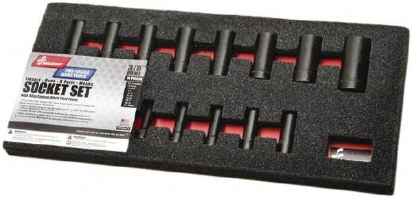 Ability One - 14 Piece 3/8" Drive Deep Well Impact Socket Set - 6 Points, 8mm to 24mm Range, Inch Measurement Standard - Eagle Tool & Supply