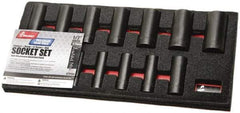 Ability One - 13 Piece 1/2" Drive Deep Well Impact Socket Set - 6 Points, 1/8" to 1-1/4" Range, Inch Measurement Standard - Eagle Tool & Supply