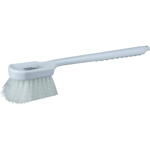 20″ Utility Scrub Brush, White Nylon Fill, Long Handle, Plastic Block - Eagle Tool & Supply