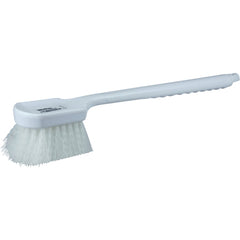 20″ Utility Scrub Brush, White Nylon Fill, Long Handle, Plastic Block - Eagle Tool & Supply