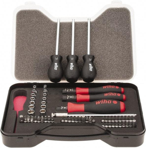 Wiha - 59 Piece, 1/4" Drive Screwdriver Vario Set - #0, #1 & #2 Phillips, 0.05 to 1/4" Hex, 1.5 to 6mm Hex, T5 to T30 Torx, #1 & #2 Pozidriv, #1 to #3 Square Recess, 4.5, 5.5 & 6mm Slotted - Eagle Tool & Supply