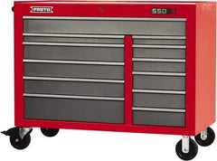 Proto - 23,419 Lb Capacity, 12 Drawer Mobile Workstation - 50" Wide x 25-1/4" Deep x 41" High, Steel, Safety Red & Gray - Eagle Tool & Supply