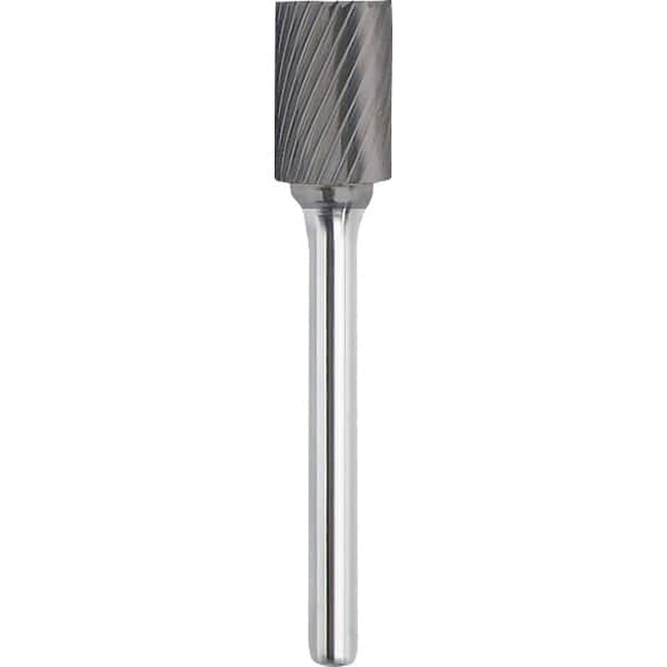 Made in USA - 8mm Cut Diam, 0.2362" Shank Diam, Carbide Single Cut Cylinder Burr with End Cut - Eagle Tool & Supply