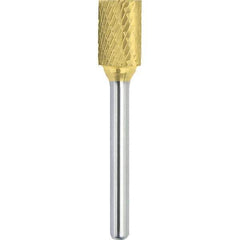 Made in USA - 1/2" Cut Diam, 3/8" Shank Diam, Cylinder Head Double Cut Burr - Carbide, 1" LOC, 2-3/4" OAL - Eagle Tool & Supply