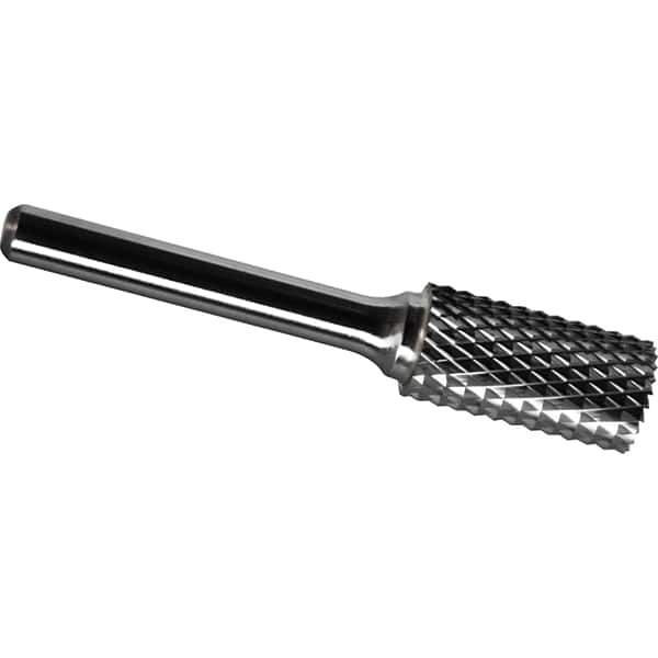 Made in USA - 9.5mm Cut Diam, 0.2362" Shank Diam, Cylinder Head Diamond Cut Burr - Carbide, 38mm LOC, 83mm OAL - Eagle Tool & Supply