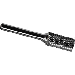 Made in USA - 9.5mm Cut Diam, 0.2362" Shank Diam, Cylinder with End Cut Head Diamond Cut Burr - Carbide, 19mm LOC, 64mm OAL - Eagle Tool & Supply