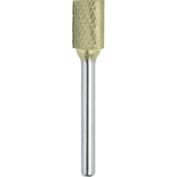 Made in USA - 3/8" Cut Diam, 1/4" Shank Diam, Cylinder Head Double Cut Burr - Carbide, 1-1/2" LOC, 3-1/4" OAL - Eagle Tool & Supply