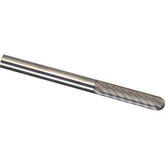 Made in USA - 1/8" Cut Diam, 1/4" Shank Diam, Cylinder with Radius Head Double Cut Burr - Carbide, 5/8" LOC, 2" OAL - Eagle Tool & Supply